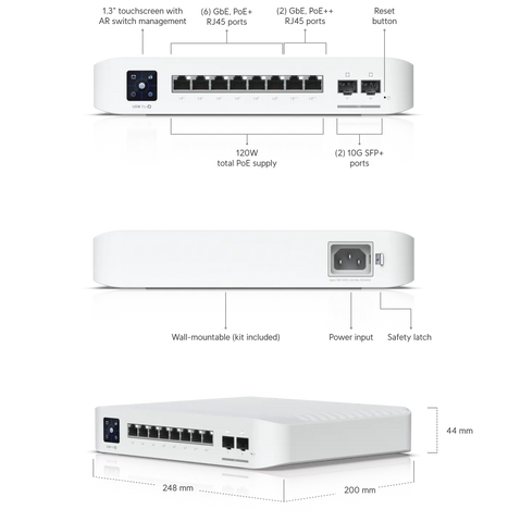 Ubiquiti Networks UniFi Switch Enterprise 8 8-Port 2.5Gb PoE+ Compliant Managed Network Switch with SFP+