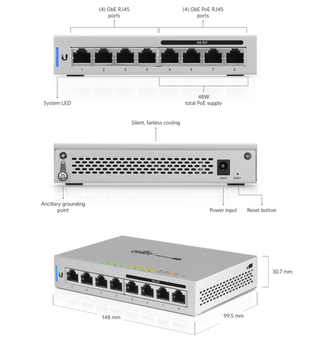 Ubiquiti Networks US-8 UniFi 8-Port Gigabit PoE Compliant Managed Switch