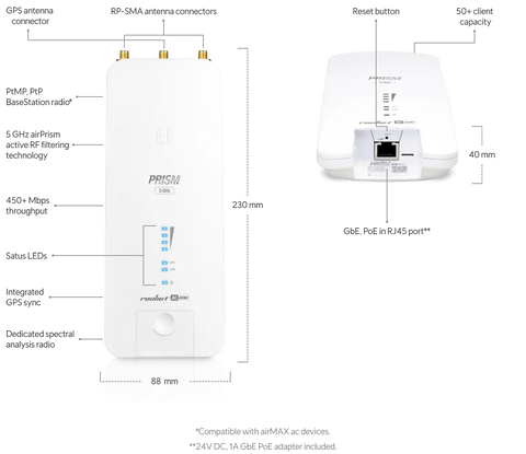 Ubiquiti Networks RP-5AC-GEN2 rocket PRISM AC-Gen2 5 GHz airMAX ac Radio BaseStation